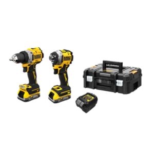 DeWALT DCK2050E2T-GB 18V XR Brushless Gen3 Compact Combi Drill and Impact Driver Twin Pack 2x Compact Powerstack Battery Kit - In Stock