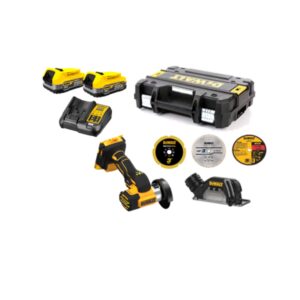 DeWALT DCS438E2T-GB 18V XR Brushless 76mm Cut Off Saw 2x Compact Powerstack Battery Kit - In Stock