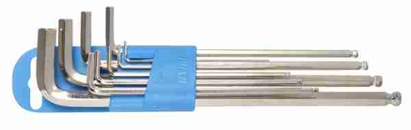 Set of ball-end hex wrenches, long type on plastic clip