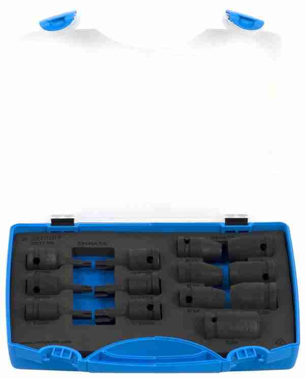 Set of impact sockets 1/2″ with external and internal TX profile in plastic box