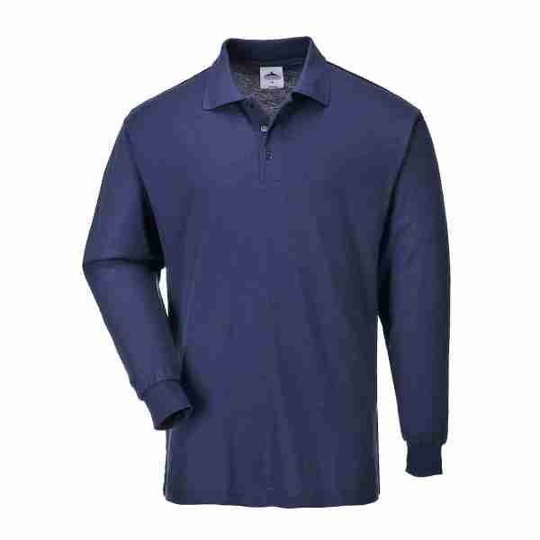 PORTWEST Genoa Long Sleeved Polo Shirt Navy SIZE M