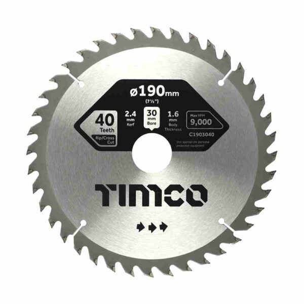 190 x 30 x 40T Circular Saw Blade – General Purpose – Coarse/Medium