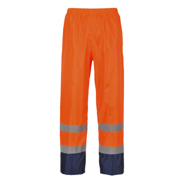 PORTWEST Hi-Vis Contrast Classic Rain Trousers Orange/Navy SIZE M