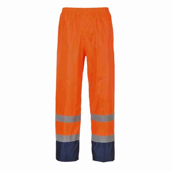 PORTWEST Hi-Vis Contrast Classic Rain Trousers Orange/Navy SIZE M