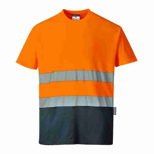 PORTWEST Hi-Vis Cotton Comfort Contrast T-Shirt S/S Orange/Navy SIZE XXL