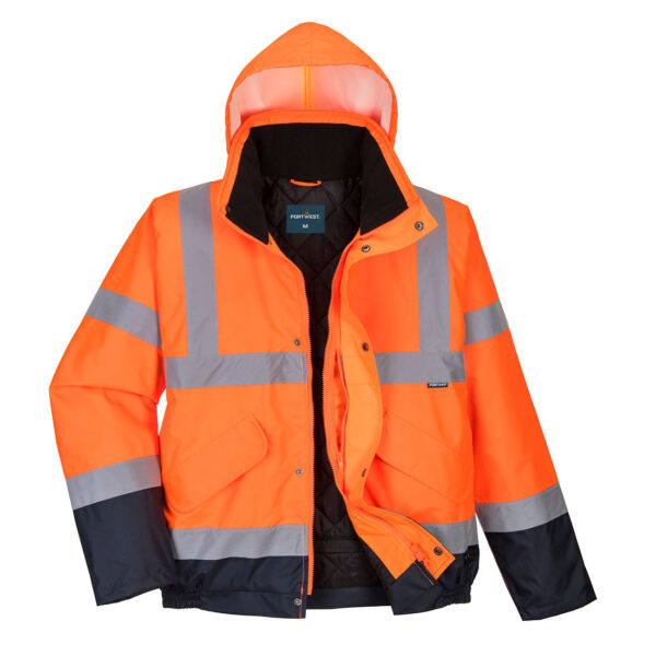 PORTWEST Hi-Vis Contrast Winter Bomber Jacket Orange/Navy SIZE L