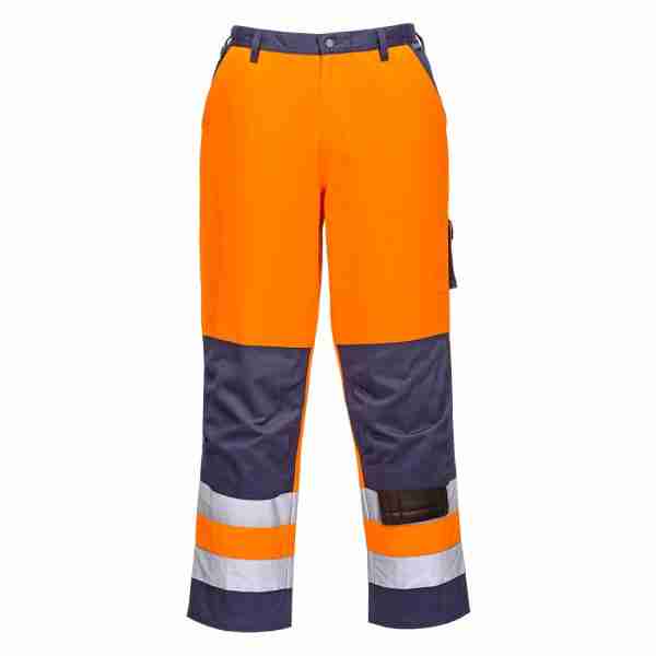 PORTWEST Lyon Hi-Vis Contrast Work Trousers Orange/Navy SIZE XL