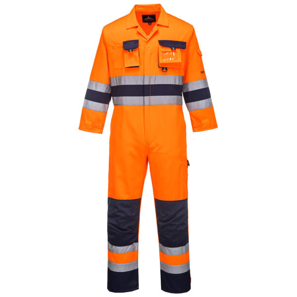 PORTWEST Nantes Hi-Vis Contrast Work Coverall Orange/Navy SIZE M